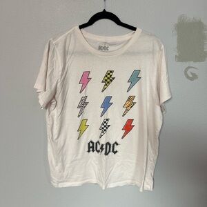 🌟AC/DC White Short Sleeve Tee with Multicolored Lightning Bolts🌟